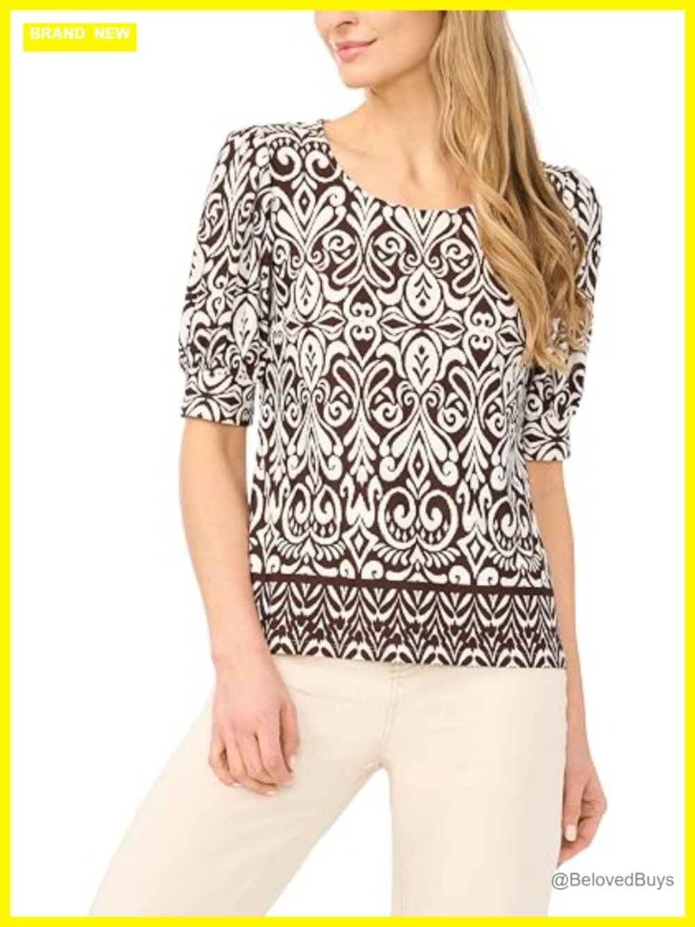 Short Sleeve Crew Neck Knit Printed Top